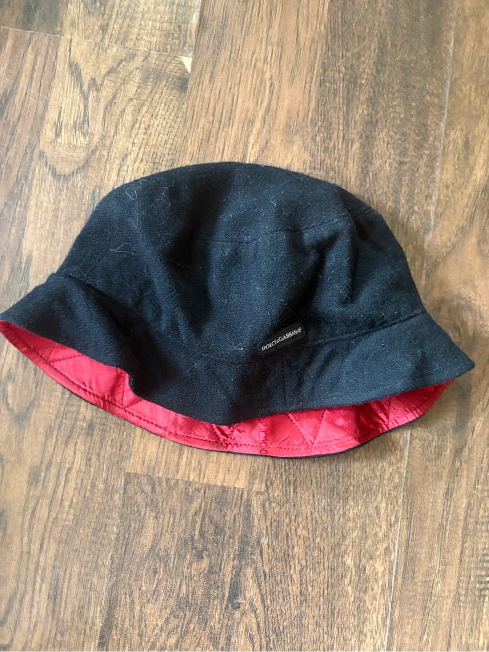 Dolce & Gabbana Reversible Black Bucket Hat with Red Quilted Trim